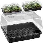 This image shows a set of seed starter trays with clear dome covers, perfect for your gardening needs.