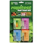 The image shows a soil pH test kit ready to measure garden soil quality for growing vegetables.