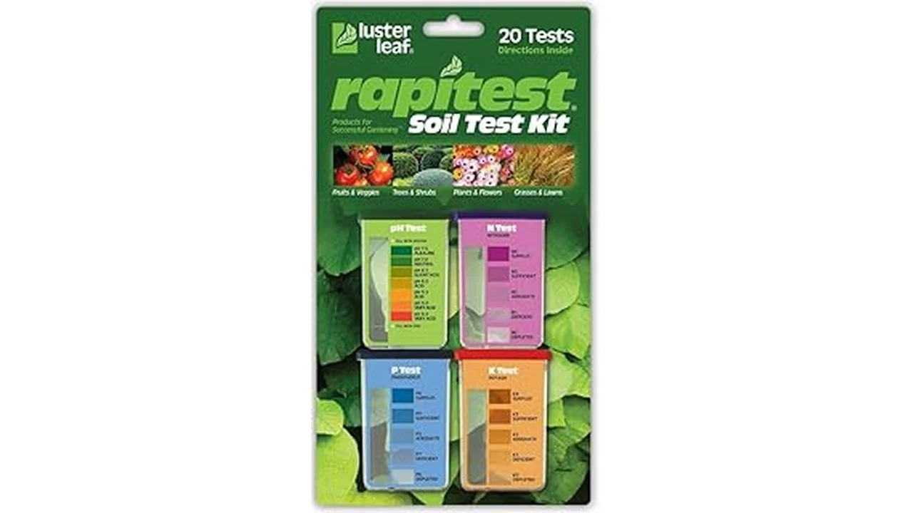 The image shows a soil pH test kit ready to measure garden soil quality for growing vegetables.