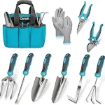 This image shows a selection of comfortable, durable stainless steel garden tool handles featured in a top 5 list.