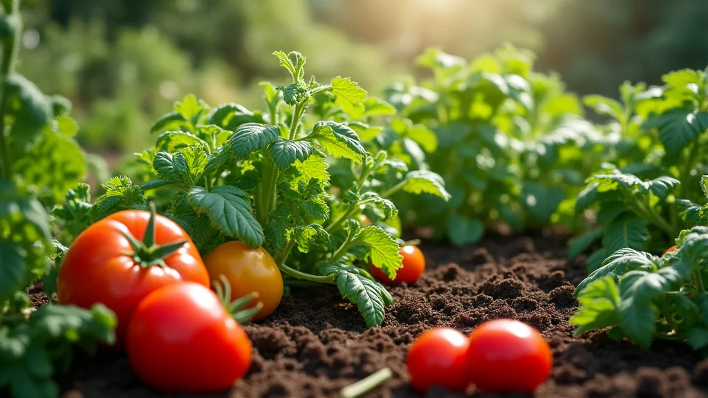 The image shows a beginner's vibrant vegetable garden with seedlings, perfect for learning how to start a vegetable garden.