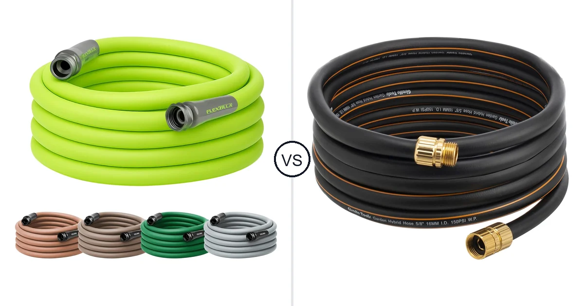 Comparison of Flexzilla Garden Hose 5/8 in. x 50 and Giraffe Tools Giraffe Hybrid Garden Hose 5/8" x