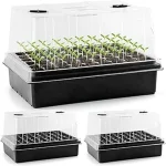 The image shows heavy-duty seed starting trays with clear domes, ideal for a review of the best 5.