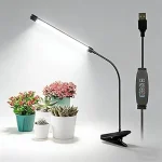 The image shows five diverse grow lights illuminating vibrant plants, likely for hydroponics.