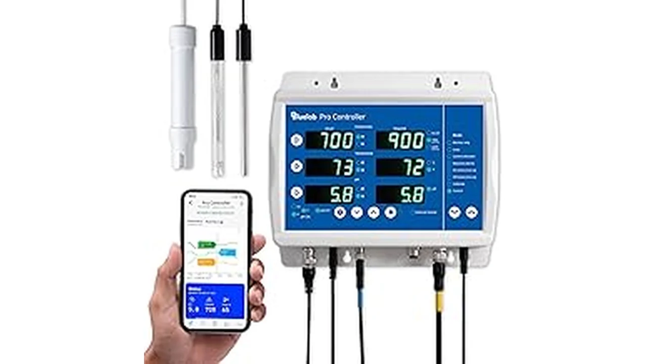 The image shows a hydroponic ph doser system with water and plants, perfect for a top 5 list.