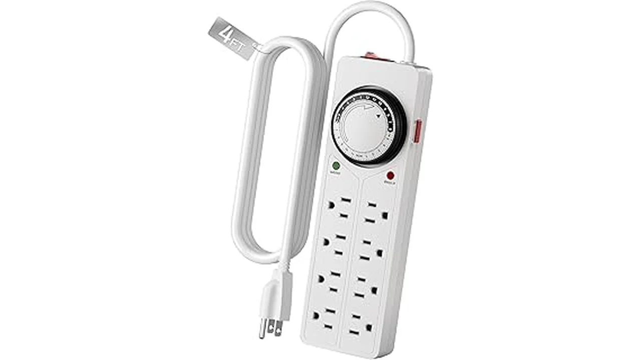 The image shows a selection of various wall outlet timers commonly used for hydroponics systems.