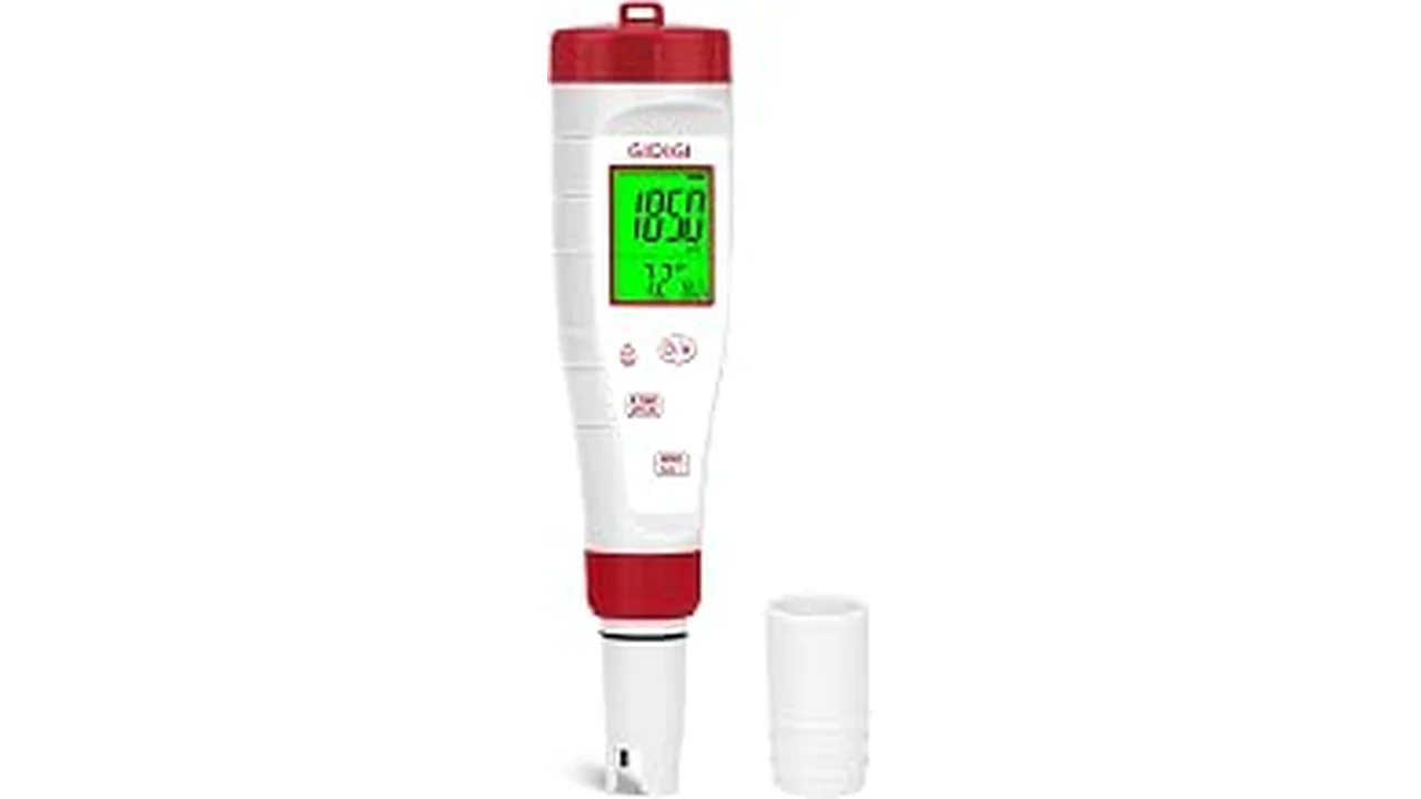 The image shows a digital pH meter and plants, representing the top 5 best water pH for hydroponics.