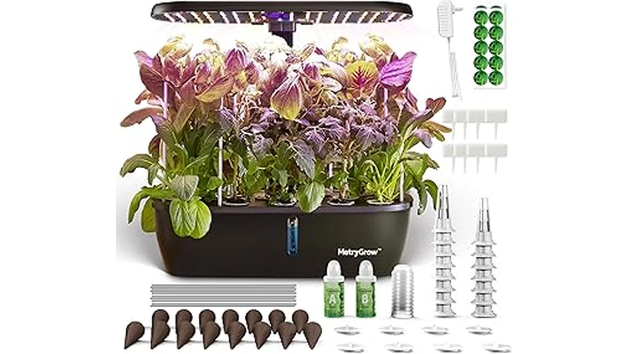 The image shows a vibrant hydroponic garden setup, illustrating a top choice for home growing systems.