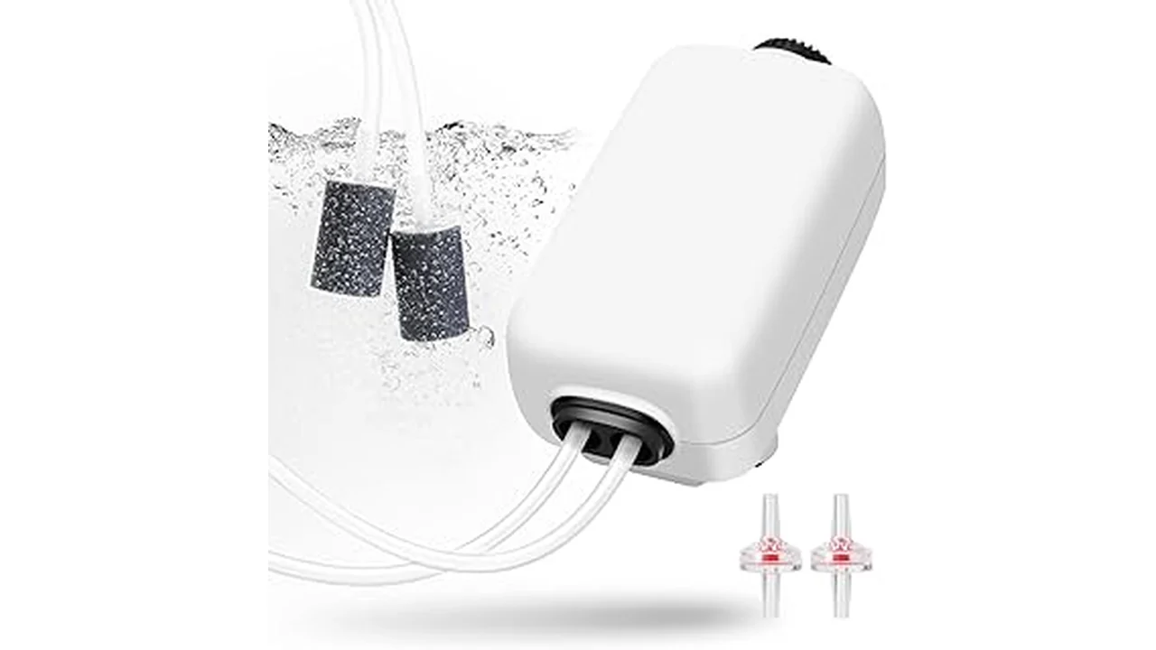 The image shows a collection of various air pumps for hydroponic systems, highlighting top choices.