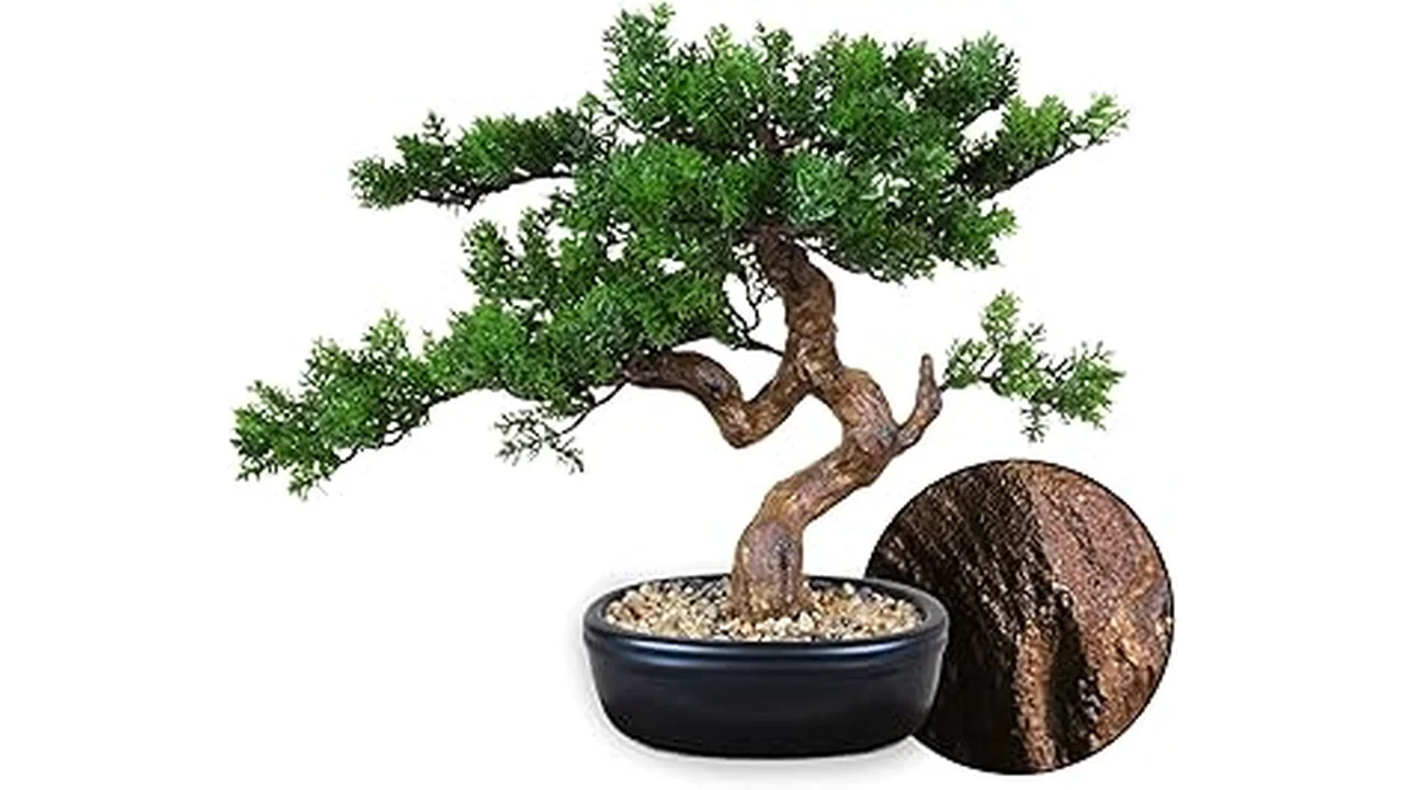 The image shows a collection of diverse artificial bonsai trees, perfect for beginners seeking decorative plants.