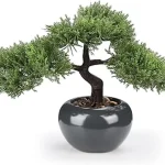 The image shows a variety of small artificial bonsai trees, perfect for home decor.