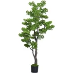 The image shows several realistic artificial bonsai trees arranged artistically, highlighting best-selling options.