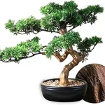 The image shows a beautifully crafted artificial bonsai tree, perfect for adding charm to small spaces.