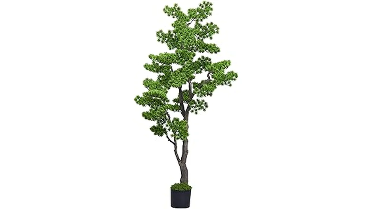 The image shows a collection of six beautiful artificial bonsai trees, perfect for home decor.