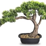 The image shows a realistic artificial bonsai tree, highlighting its craftsmanship for home decor.