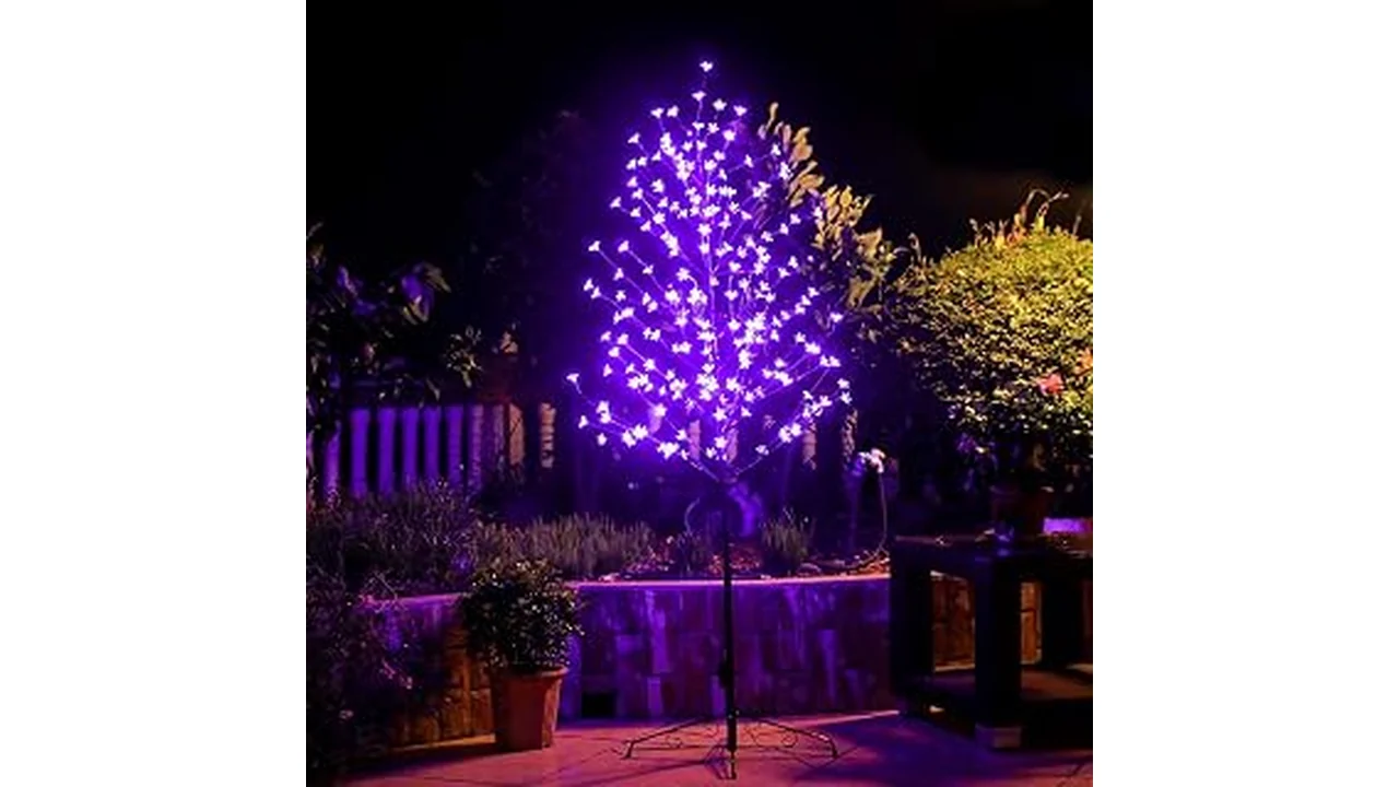 The image shows a stylish artificial bonsai tree with subtle lights, perfect for home decor.