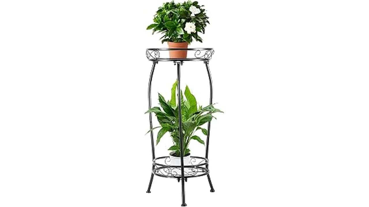 The image shows a stylish indoor plant stand with sturdy legs, perfect for displaying your greenery.