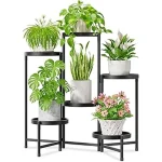 The image shows a stylish modern plant stand showcasing a lush green plant, perfect for elevated displays.
