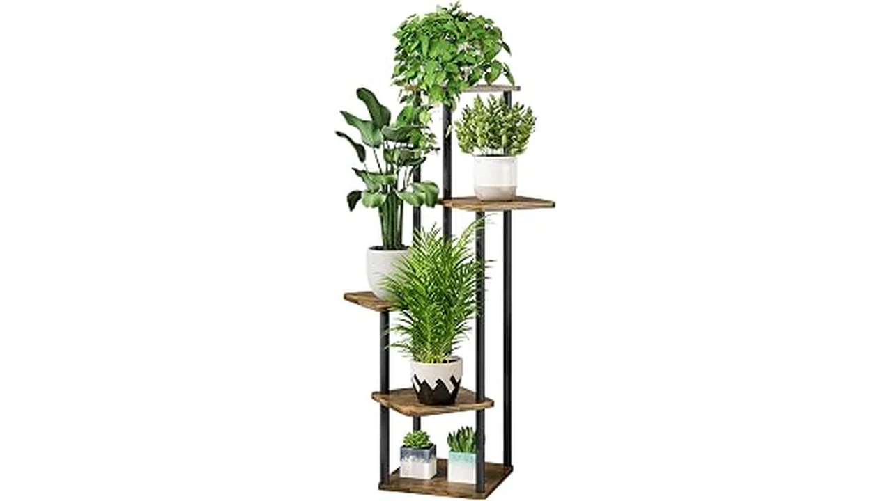 Best 10 Indoor Plant Stand for Versatile Home Interiors Revi 7 The image shows a stylish metal plant stand holding a lush green plant, part of a review of top indoor plant stands.