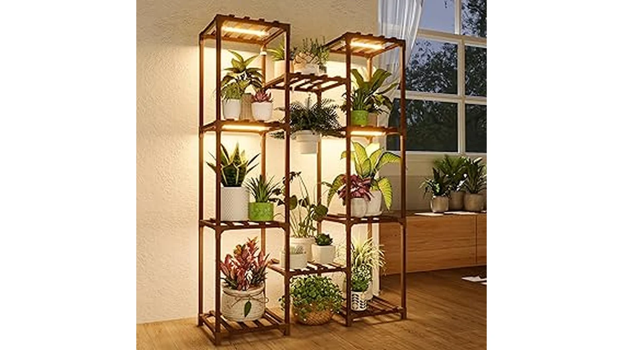 The image shows stylish indoor plant stands, part of a collection of 10 practical options for home gardening.