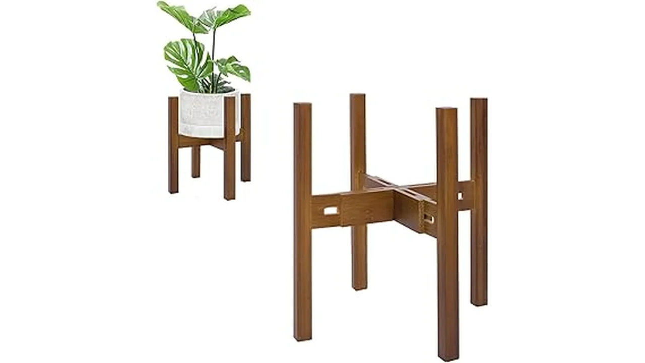 This image shows a stylish modern plant stand holding a lush green plant, fitting for the Best 10 Premium Indoor Plant Stand review.