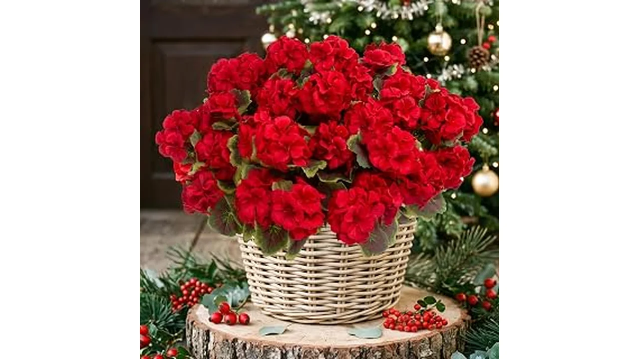 The image shows a beautiful arrangement of realistic artificial flowers, perfect for home decor review.