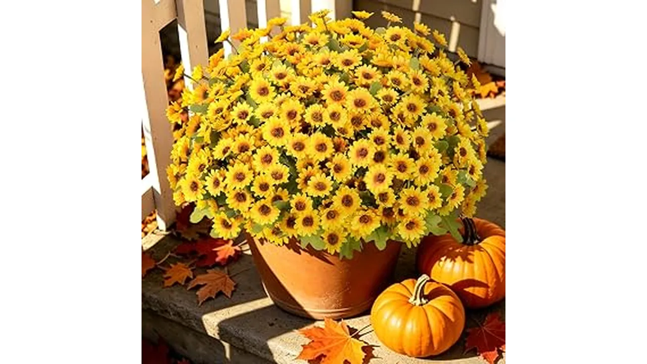 The image shows vibrant artificial flowers arranged outdoors, showcasing top picks for the best artificial flowers for outside review.